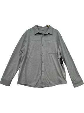 FLX Men's Wander Cozy Button-Down Shirt Long Sleeve Stretch Size XL Heather Gray